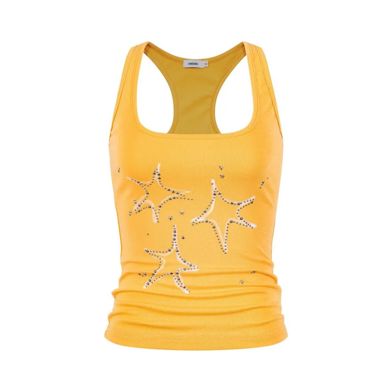 Syepa Summer Dopamine Outfit Short Vest for Women, Summer Outerwear with Shell Rhinestone Straps, Trendy Top