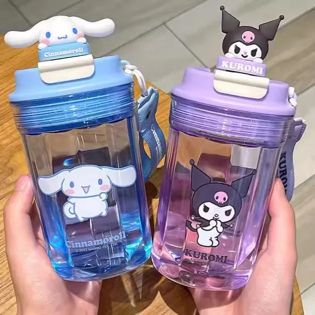 420ml Cute Sanrio Mymelody Kuromi Cinnamoroll Summer Direct Drinking Water Cup Portable Transparent Kawaii Water Bottle