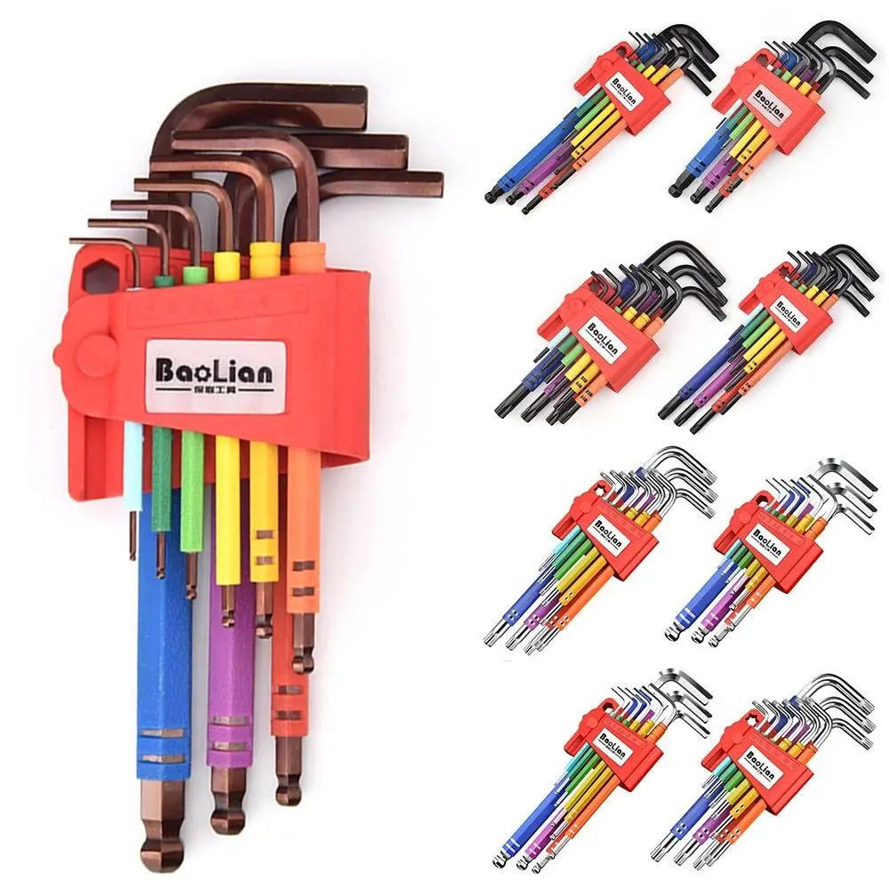 9PCS Professional 1.5mm-10mm Allen Key Set Ball-End Color Torx Wrench Set Hand Tools L-shaped Hexagon Spanner