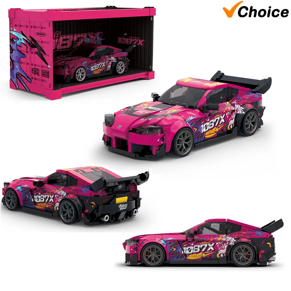 

New Technical 1087X Drift Racing Supercar Speed Car Champions Building Kit with Display Box PINK Vehicle Toys Gift for Kid Adult