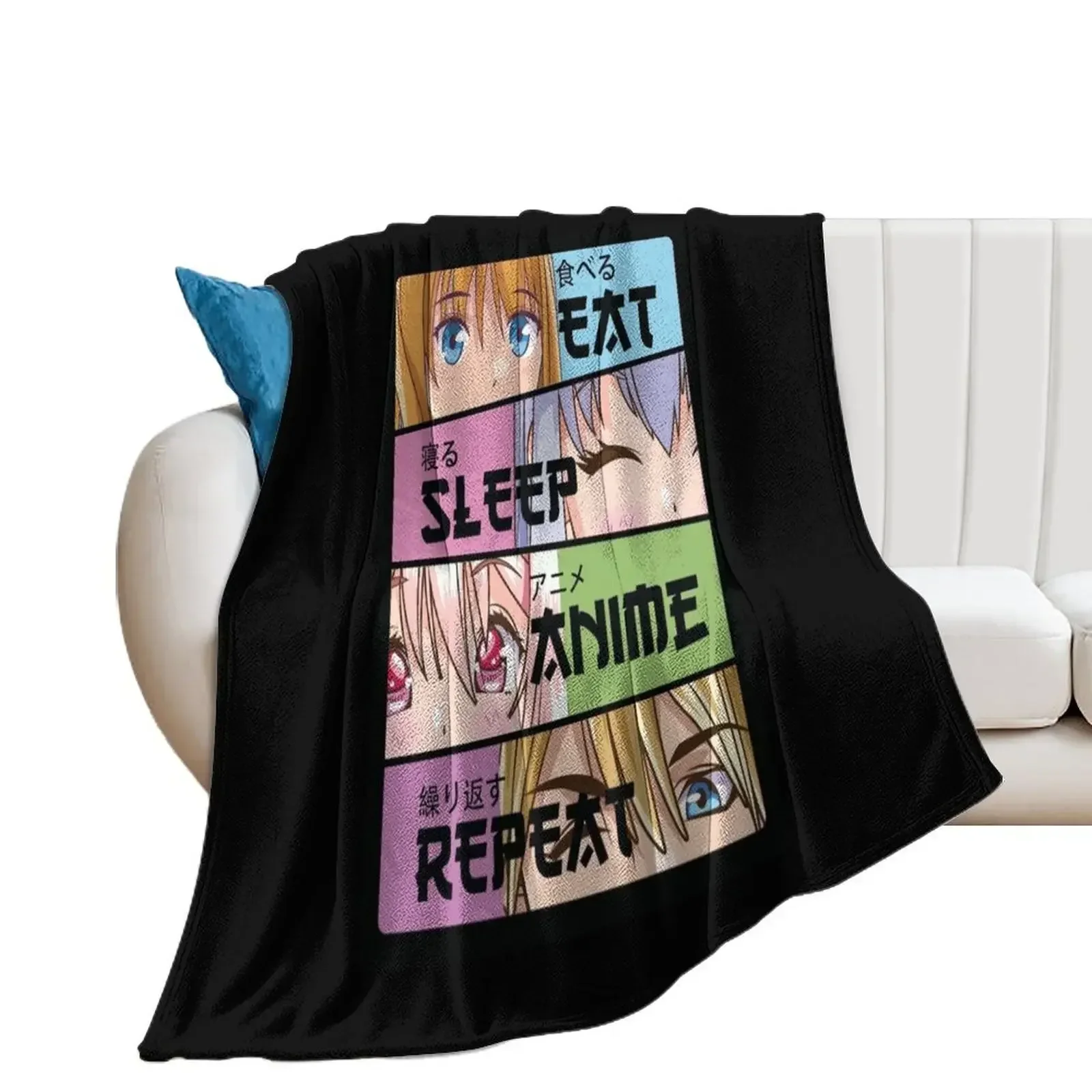 

Cute Kawaii Manga Gift - Cute Anime - Eat Sleep Anime Repeat Throw Blanket decorative Hairy Blankets