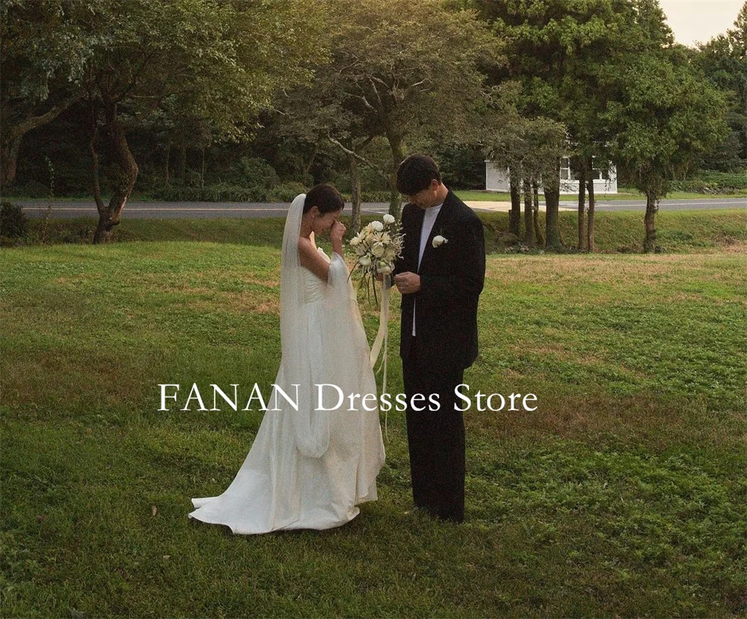 Fanan Korea Strapless Wedding Dresses  웨딩드레스  Taffeta Sleeveless Princess Custom Made Ruched Photoshoot Bride Gowns Plus Size