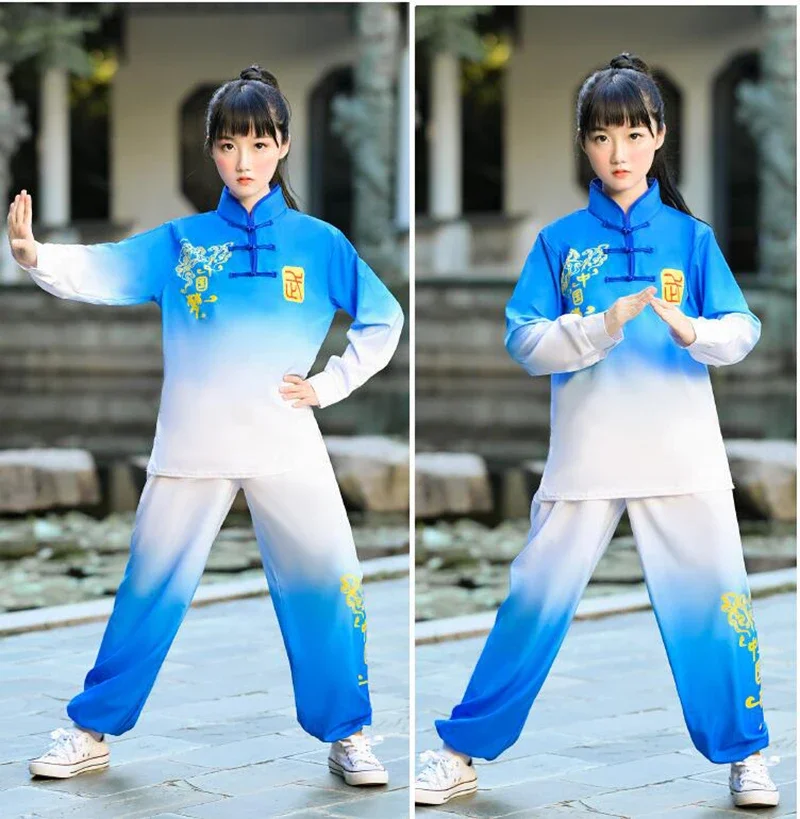 Uniforme tradicional chino de Kungfu para niños, traje de Wushu, Wing Chun, Tai Chi, traje de rendimiento de artes marciales folclóricas, conjunto