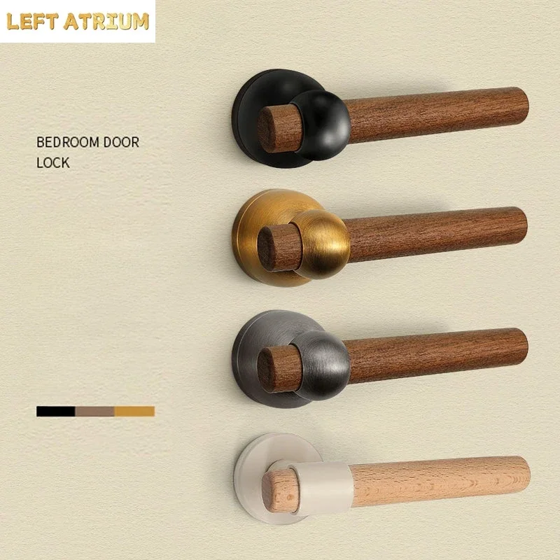 Luxury Black Walnut Door Lock Bedroom Mute Lock Set Interior Door Handle Furniture Hardware Anti-theft Home Security Door Lock