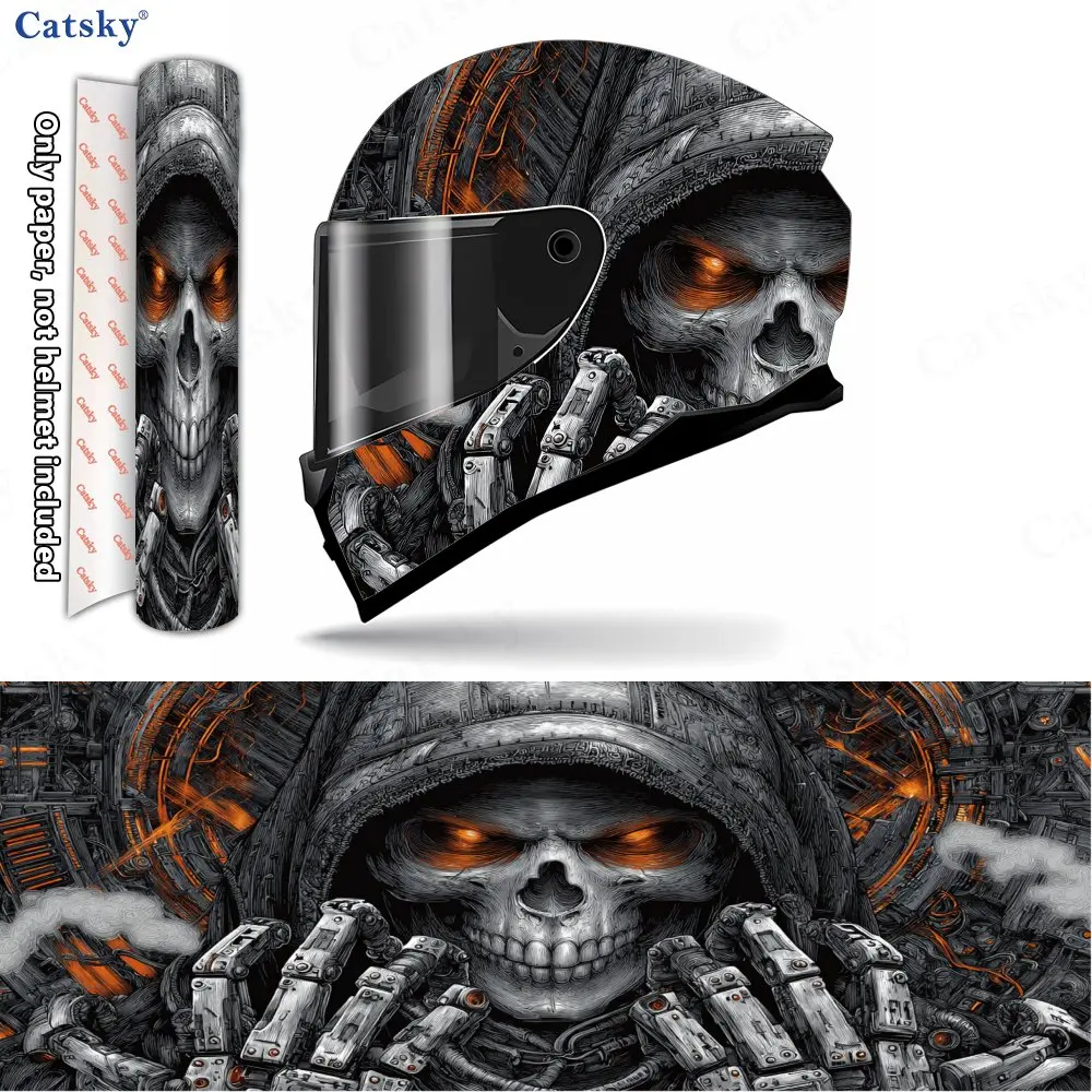Mecha Flame-pupiled Grim Reaper Print Helmet stickers , PVC Material Multifunctional Helmet Stickers, Scratch-Resistant & Fade-P