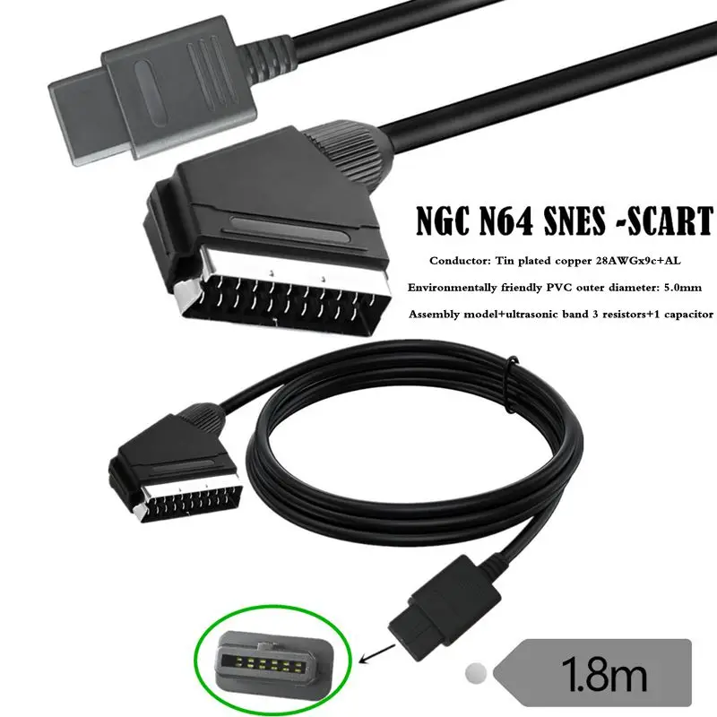 1.8m Tin Plated Copper Environmental Protection Scart American Standard Broom Wire NGC/N64/SFC/SNES/Super SCART RGB