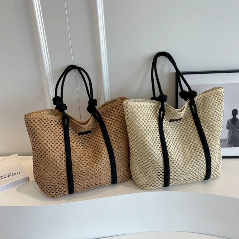Elegante Damen Stroh gewebte Handtasche Frauen Urlaub Strandtasche Casual Shopper Tote Top-Griff Taschen Mode Unterarm Umhängetaschen – Detail 14