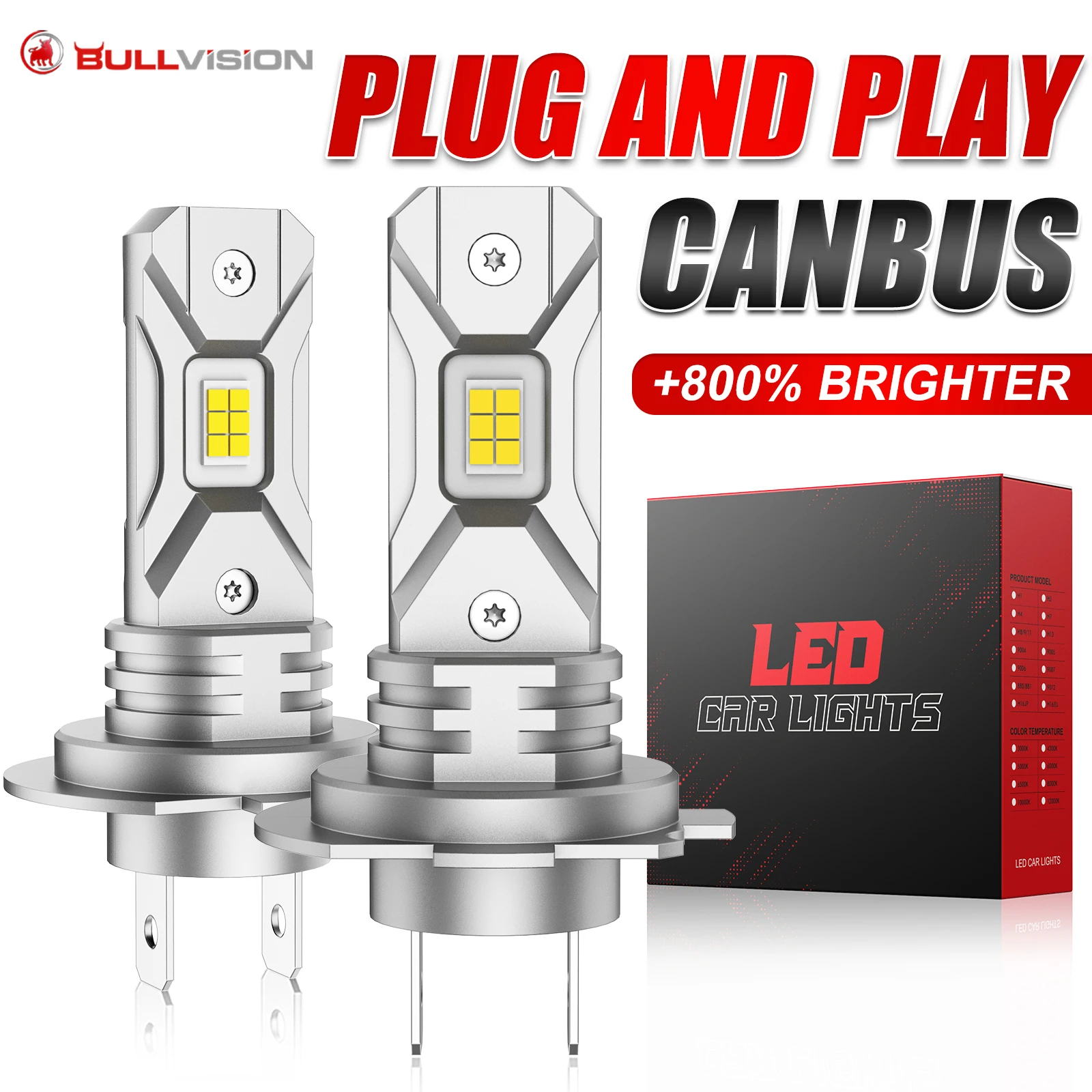 Image of 300 W Turbo H7 LED-Birne 1:1 Mini-Size-Stirnlampe, kabellos, 30000 lm, CSP-LED-Chips, H7 Auto-LED-Scheinwerferlampe, 6000 K, Weiß, 12 V, 2 Stück