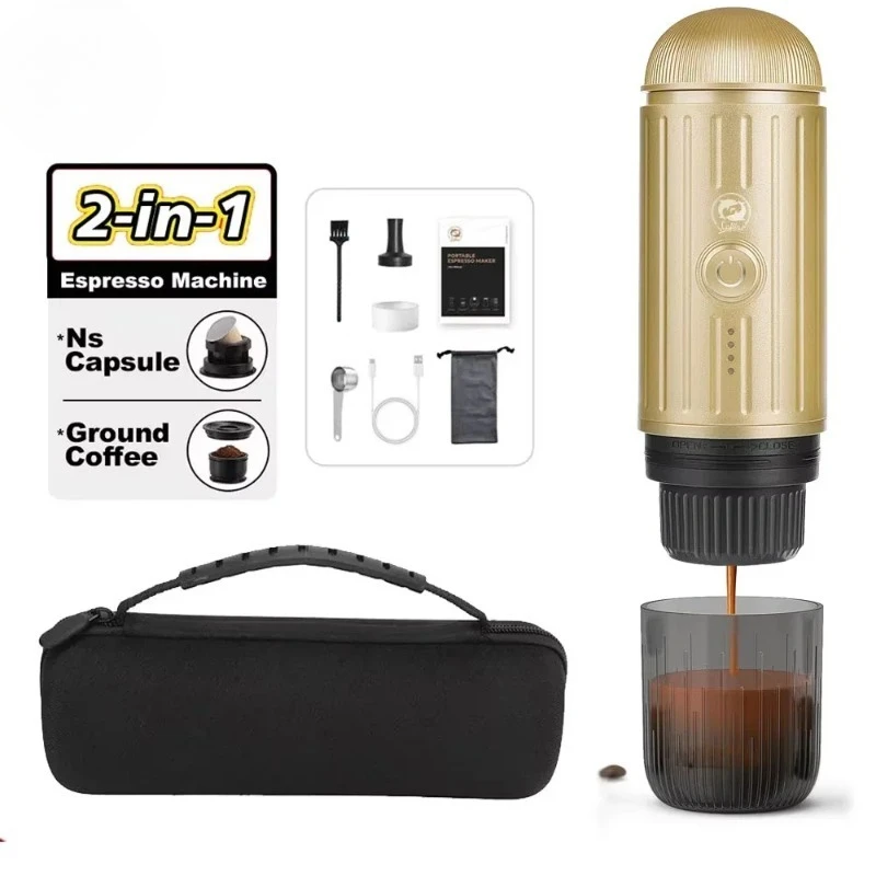 

2 in 1 Capsule Powder Travel Coffee Maker Electric Portable Espresso Coffee Machine for Car & Home Camping Coffee Maker