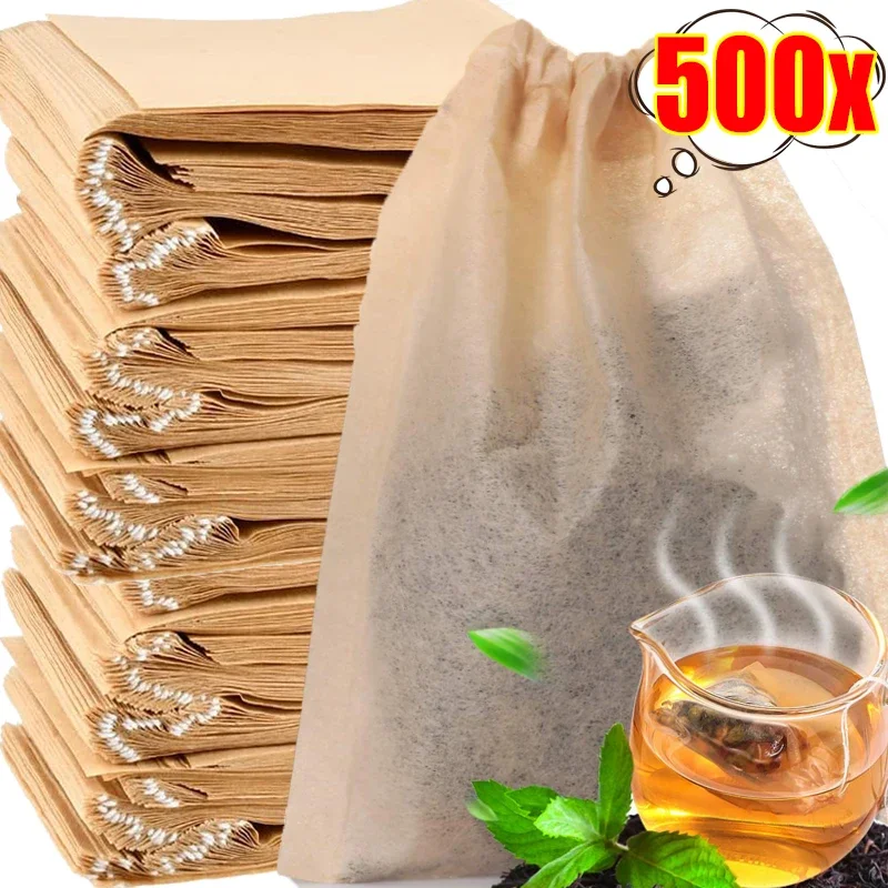100/500 Uds bolsas de filtro de té desechables con cordón especias café hierba bolsitas de té vacías sueltas accesorio de artículos de cocina para el hogar
