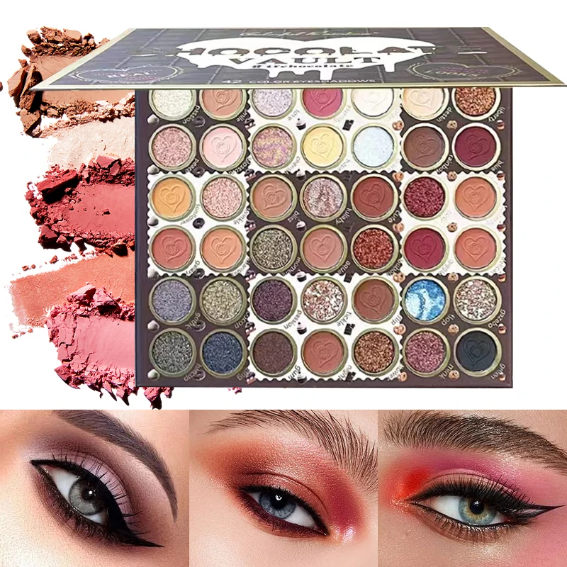 42色のチョコレートメイクアップパレット、ハート型、パール光沢＆マット仕上げ、デイリー＆パーティー、クリスマスギフトに最適なプレミアム仕上げ