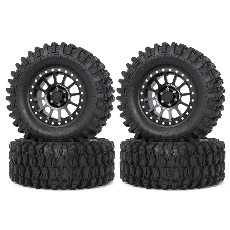 4Pcs 2.6 Inch Metal Beadlock Wheel Rim 135Mm Rubber Tire Tyre For 1/10 RC Crawler Car Axial SCX10 Wraith RR10 Capra