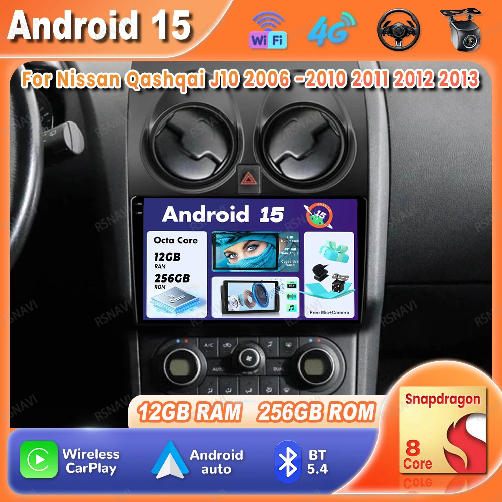 

Car Radio Android 15 For Nissan Qashqai J10 2006 -2010 2011 2012 2013 Stereo Multimedia Viedo Player QLED Navigation Qualcomm BT