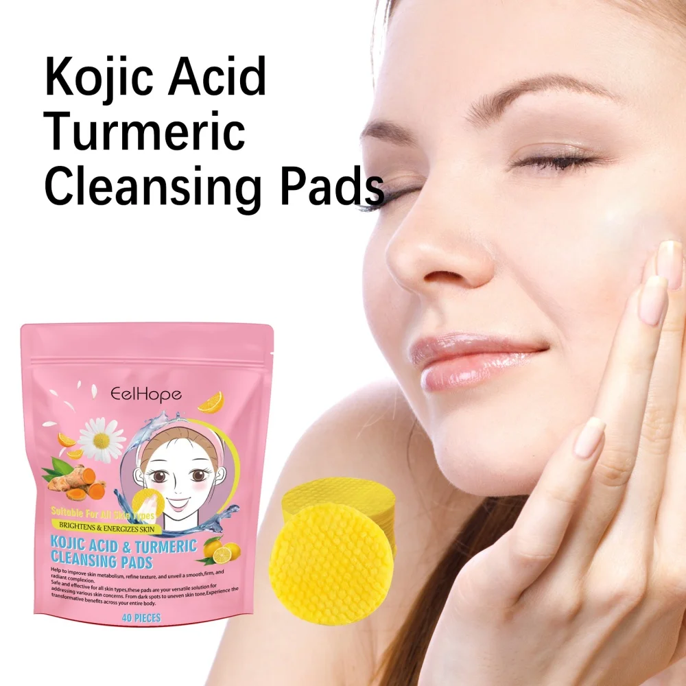 Turmeric Cleansing Pads 40pcs Kojic Acid Cleansing Facial Sponges Daily Cleansing Balance Skin Oil And Water Skin Care Tool