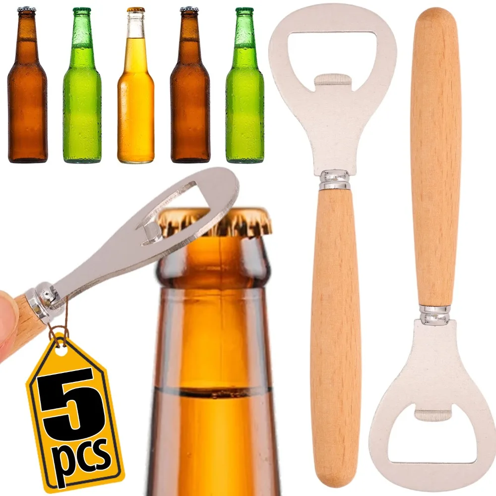 Stainless Steel Bottles Opener Wood Handheld Beer Bottle Opener Labor-saving Barware Bottle Openers Wedding Party Kitchen Tools