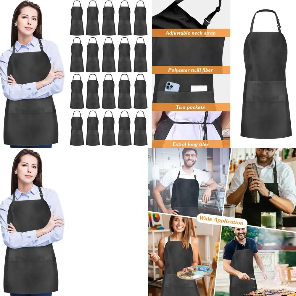

Bulk Pack of Unisex Black Kitchen Aprons with 2 Pockets and Adjustable Straps for Cooking