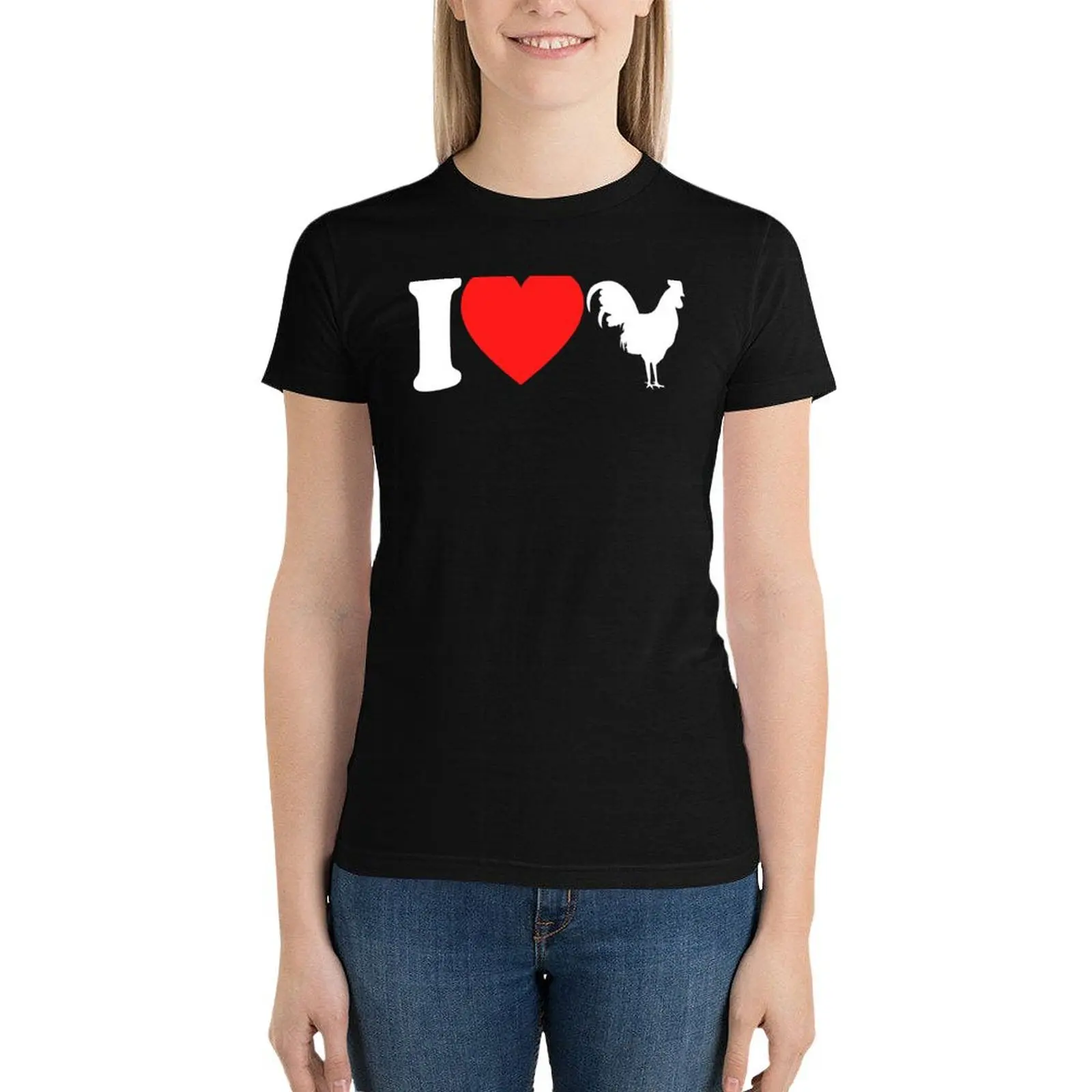 

I love chickens chicken rooster heart saying gift T-Shirt funny summer tops Top Women