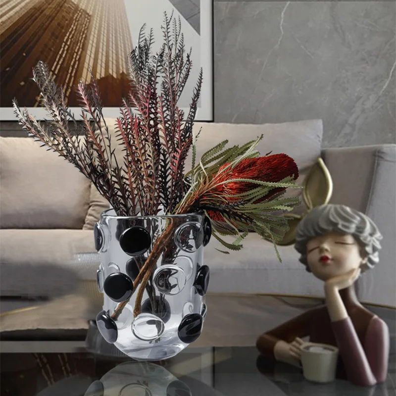 Handmade black and white Nordic light luxury glass vase model house living room dining table entrance bedroom decoration