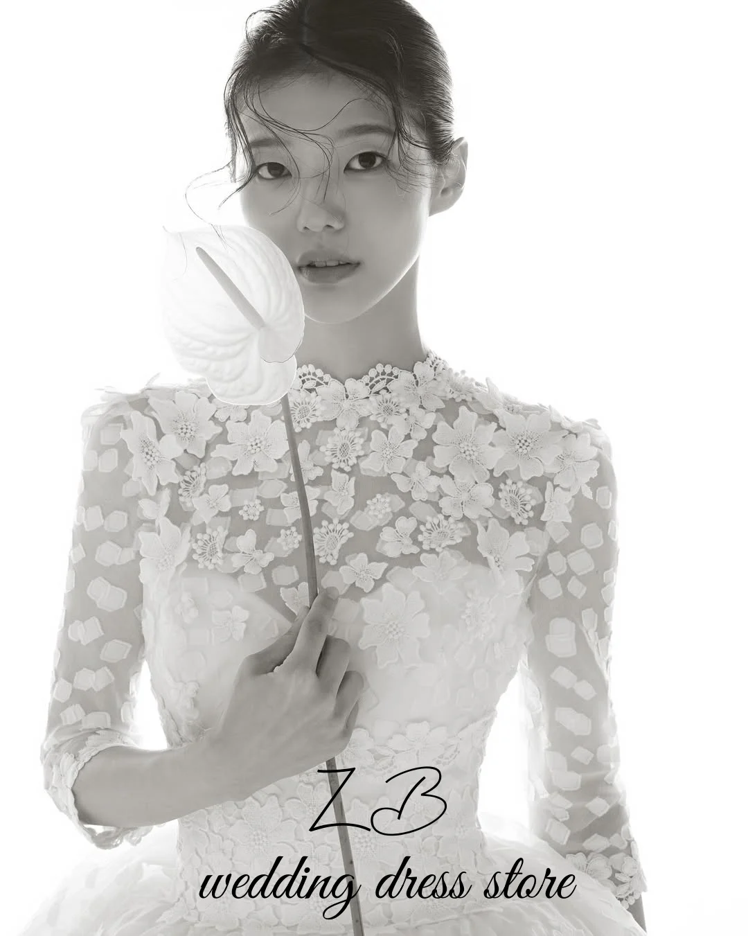 ZanBan Customized White Lace High Neck Wedding Dress A-line Half sleeve Applique Design  Korea 2026 Luxury New Evening  Dress