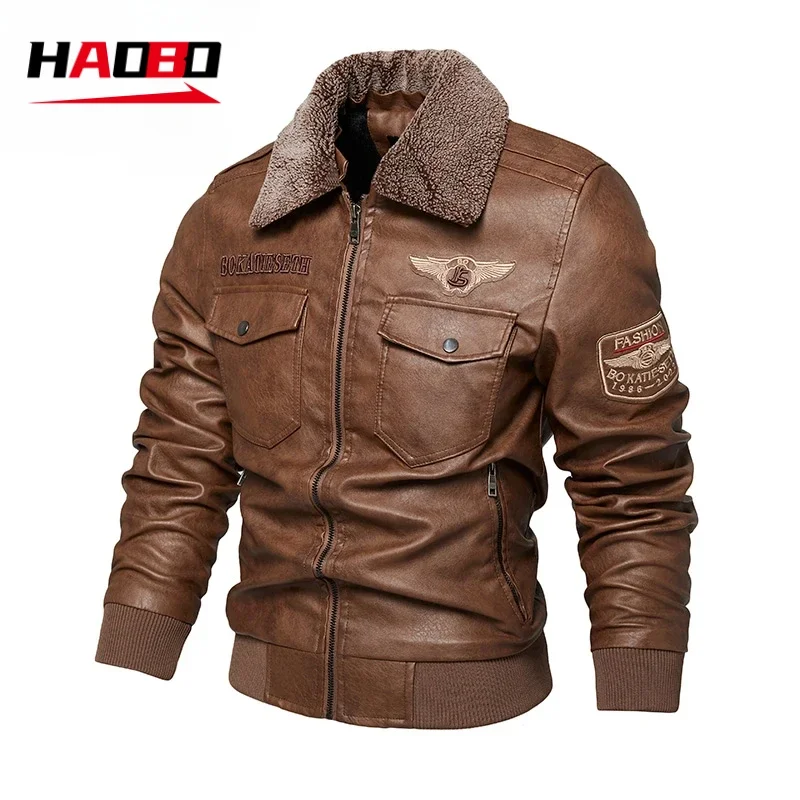 2025 Men's Autumn And Winter Embroidery Original Leather Moto & Biker Coat Jacket Motorcycle Style Casual Warm Overcoat