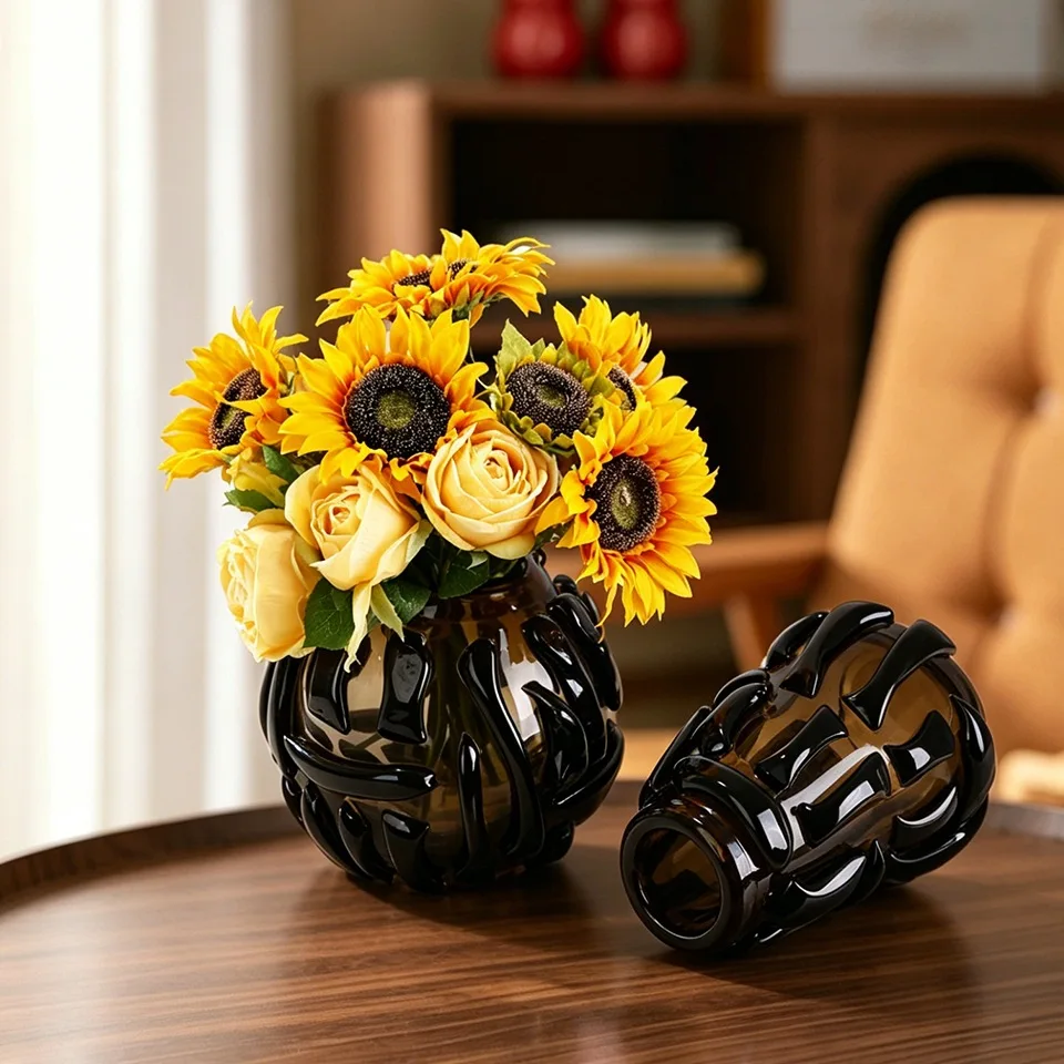 Handmade Nordic style glass vase Hotel model room Living room dining table Featured flower ware Soft decoration design ornament
