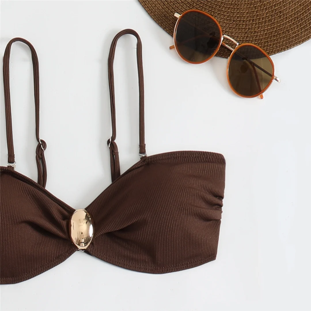 Mit bedruckten Hosen, Bikini, Damen-Badeanzug, dreiteiliges Bikini-Set, Damen-Badebekleidung, brasilianischer Badeanzug mit Polsterung, Badeanzug, Schwimmanzug V7083 – Detail 9
