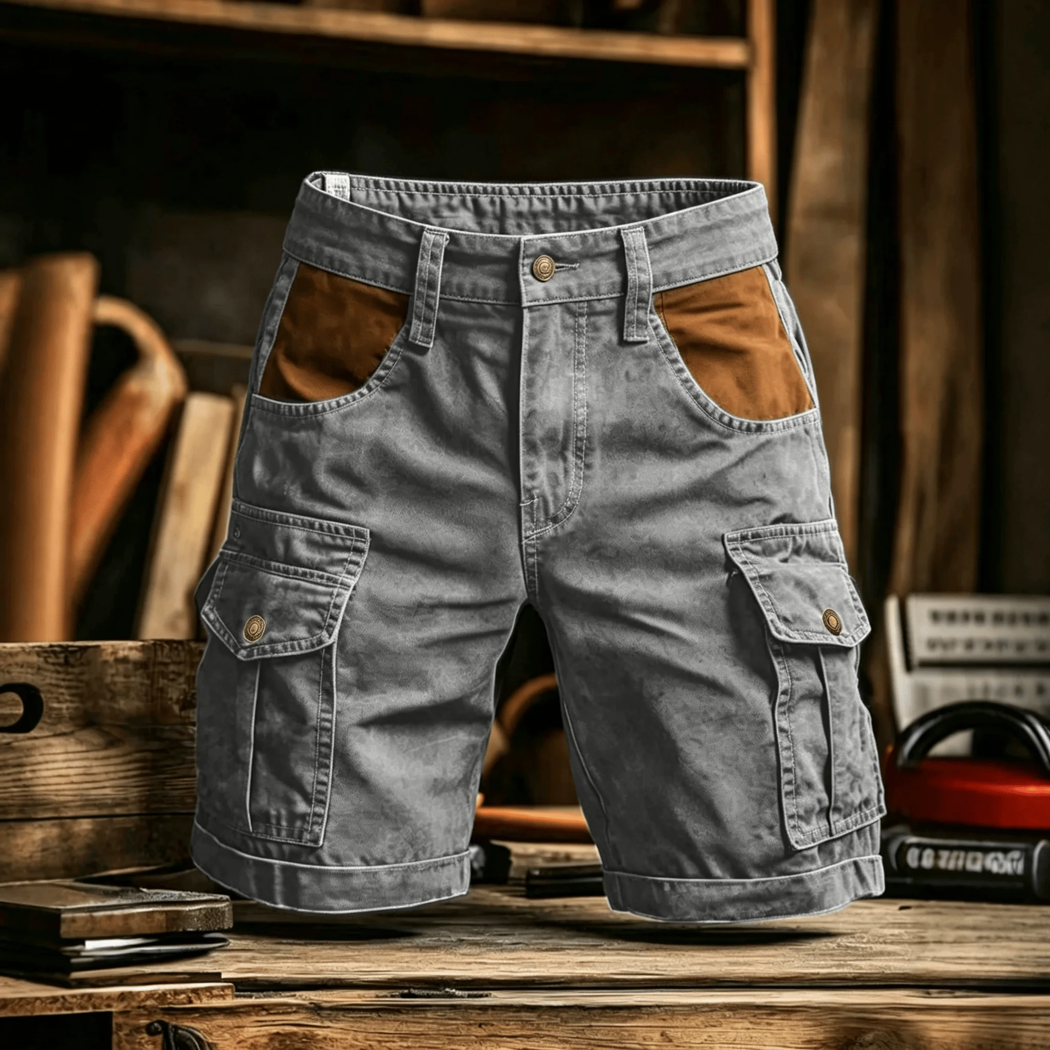 100% Baumwolle Herren Cargo-Shorts Sommer Amerikanischer Street-Punk-Stil Gespleißte Freizeitshorts Outdoor Herren Multi-Taschen-Sportshorts – Detail 5
