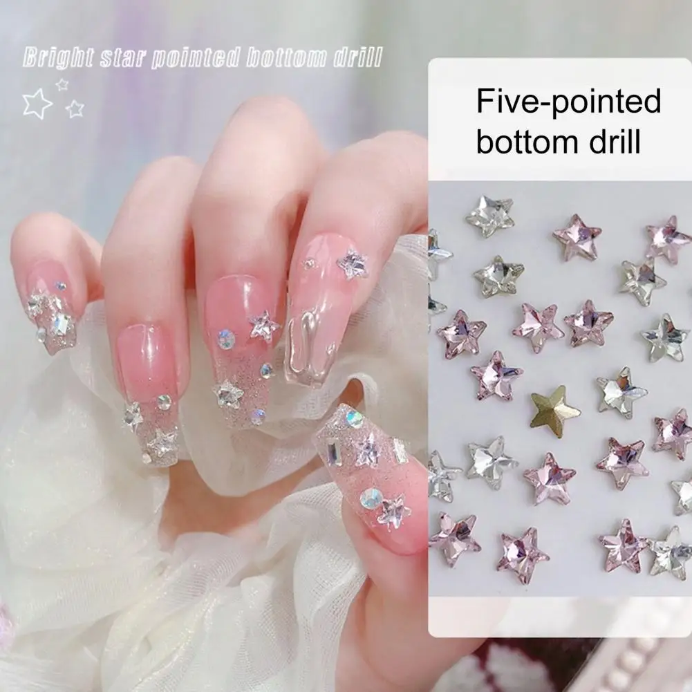 10Pcs/Bag Nail Faux Crystal Shining Non-falling Glitter DIY Mini White Pink Pointed Base Nail Art Pentagram Manicurist Supply