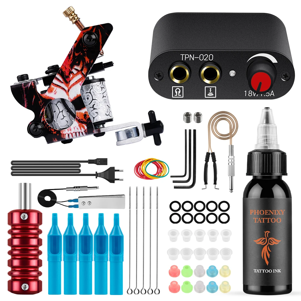 

Tattoo Body Art Kit Coil Tattoo Machine Gun with Permanent Ink Power Supply Cartridge Needles Grip Beginner Tattoo Machine Kit