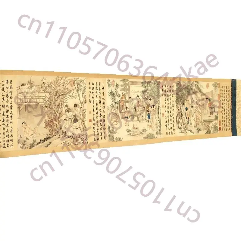 

Длинная свиток-картина «Четыре добродетели сыновней почтительности» Дин Гуанпэна, традиционное китайское произведение искусства для домашнего декора