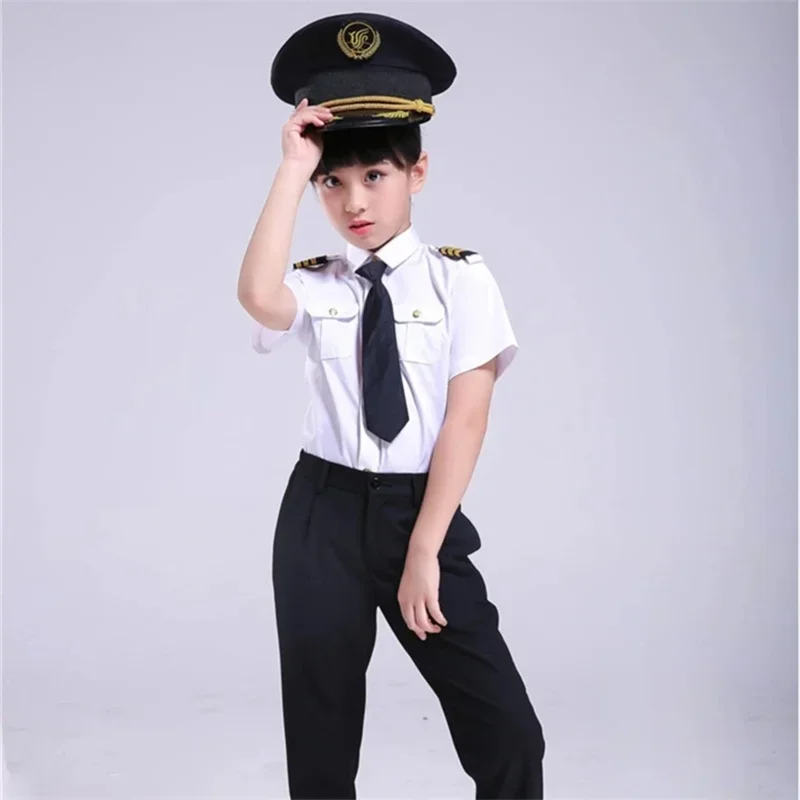 Kids Pilot Costumes Children Cosplay For Boys Girls Flight Attendant Costume Airplane Aircraft Air Force Performance Uniforms