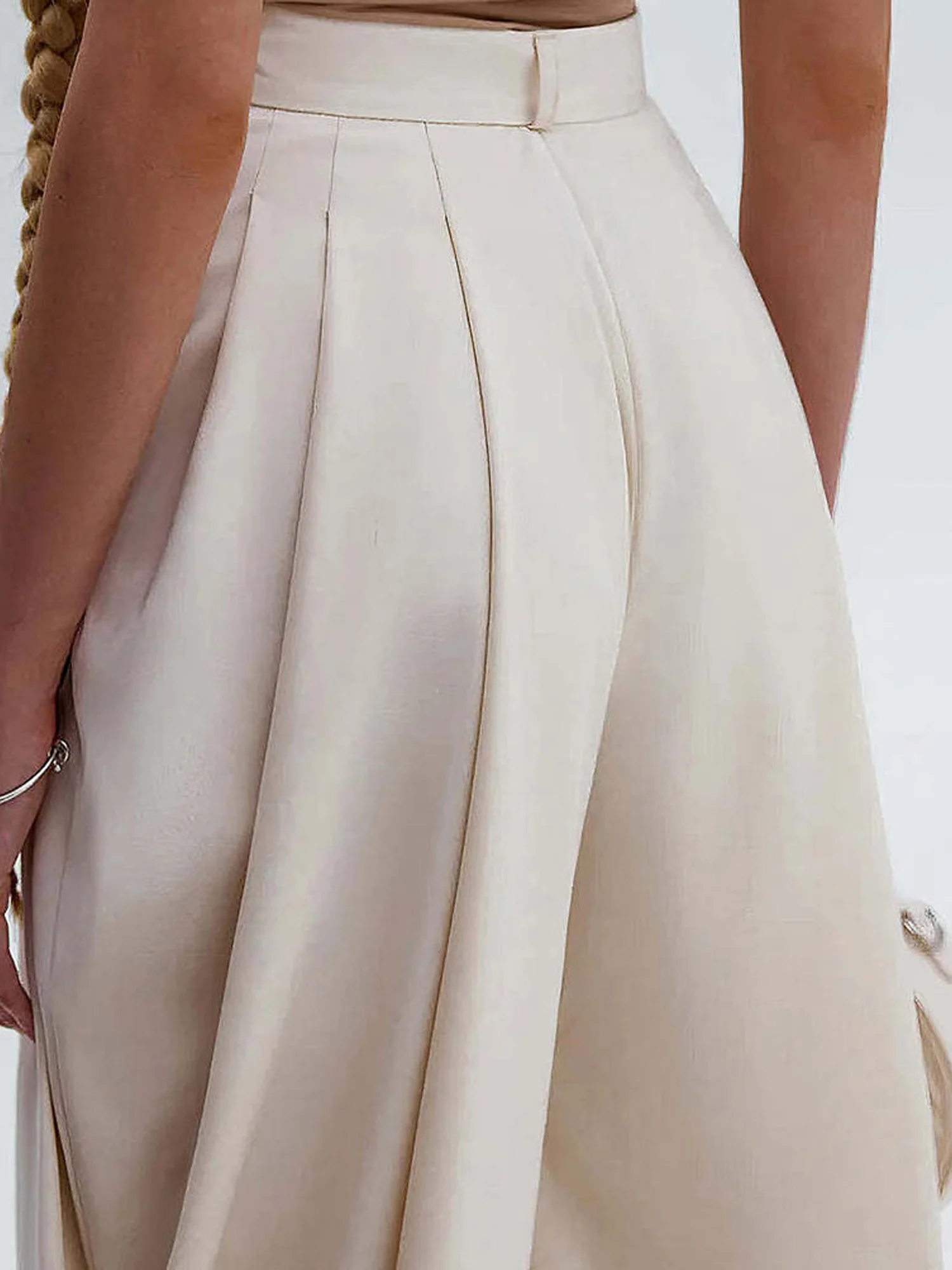 여성용 우아한 블루머 바지 앞주름 디테일 루즈핏 솔리드 컬러 배럴 팬츠 롱 팬츠 오피스 휴가용