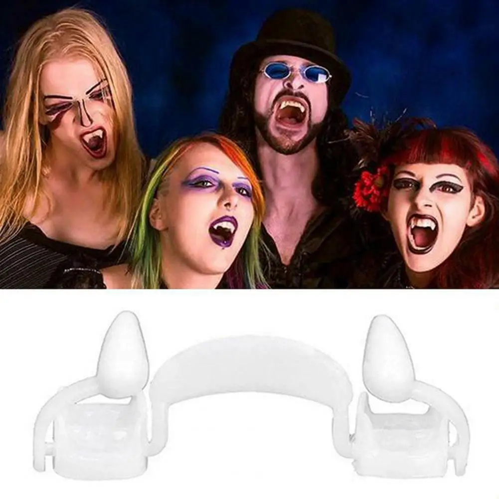 Halloween Vampires Teeth Scary Reusable Strong Visual Effect Retractable Telescophic Long Sharp Horror False Teeth for Festival