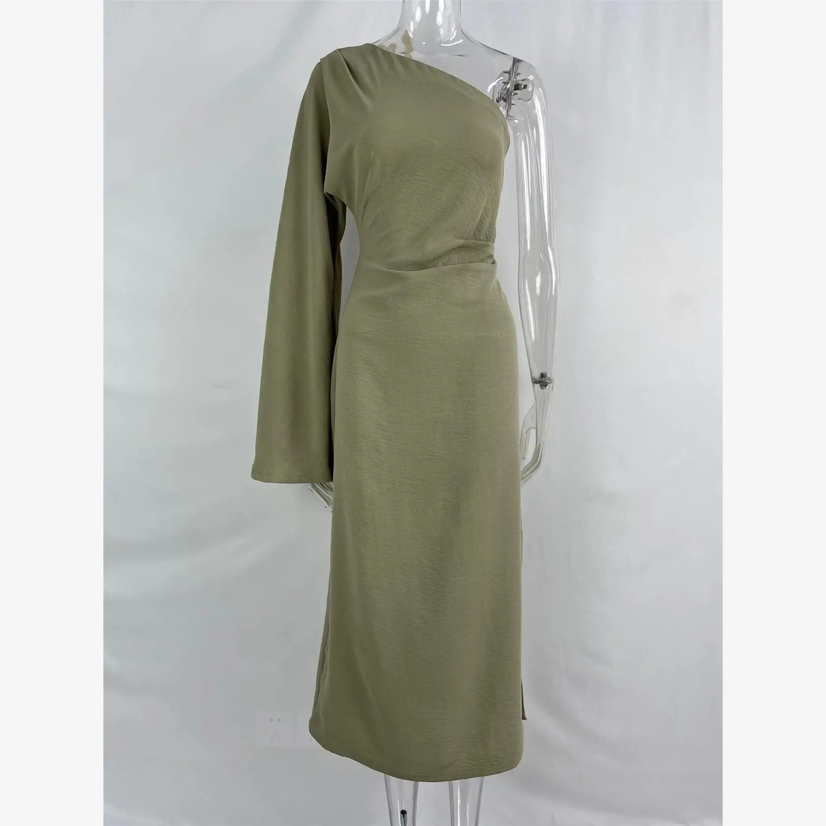 Schmal geschnittener One-Shoulder-Twill-Streetstyle-Rock mit hoher Taille, lang, ohne Reißverschluss, einfarbig, Sommer