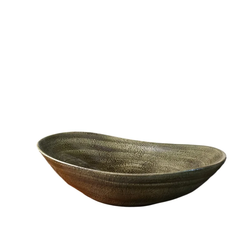 

Matcha green retro stage oval ceramic wash basin antique hotel household wash basin