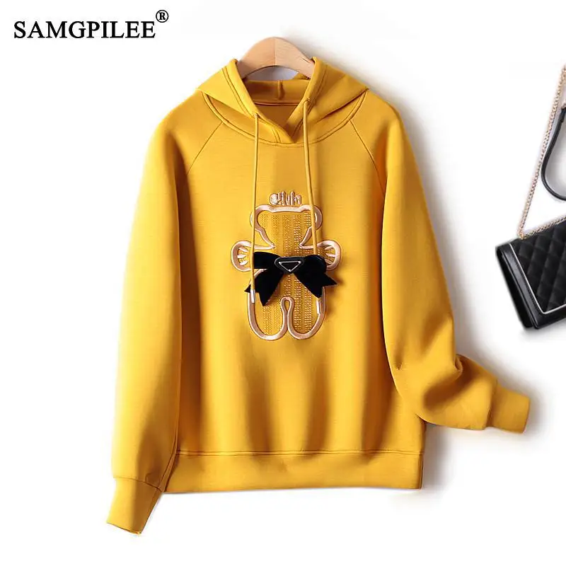 

Hooded Sweatshirts 2022 Autumn New Embroidered Cartoon Pattern Loose Space Cotton Raglan Sleeves Cute Winter Female Clothing 4XL