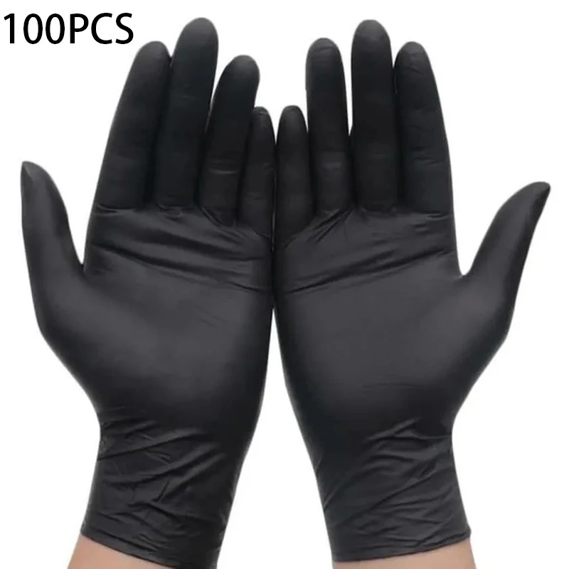 10/50/100pcs Black Nitrile Gloves Thickened Durable Household Cleaning Gloves Dishwashing Glove For Garden Hair Dyeing Tattoos