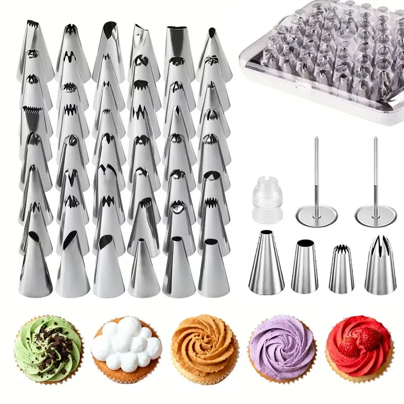 Juego de 55 puntas para tuberías con caja de almacenamiento para decoración de pasteles | Kit completo de boquillas para herramientas para hornear para principiantes, panaderos y uso doméstico