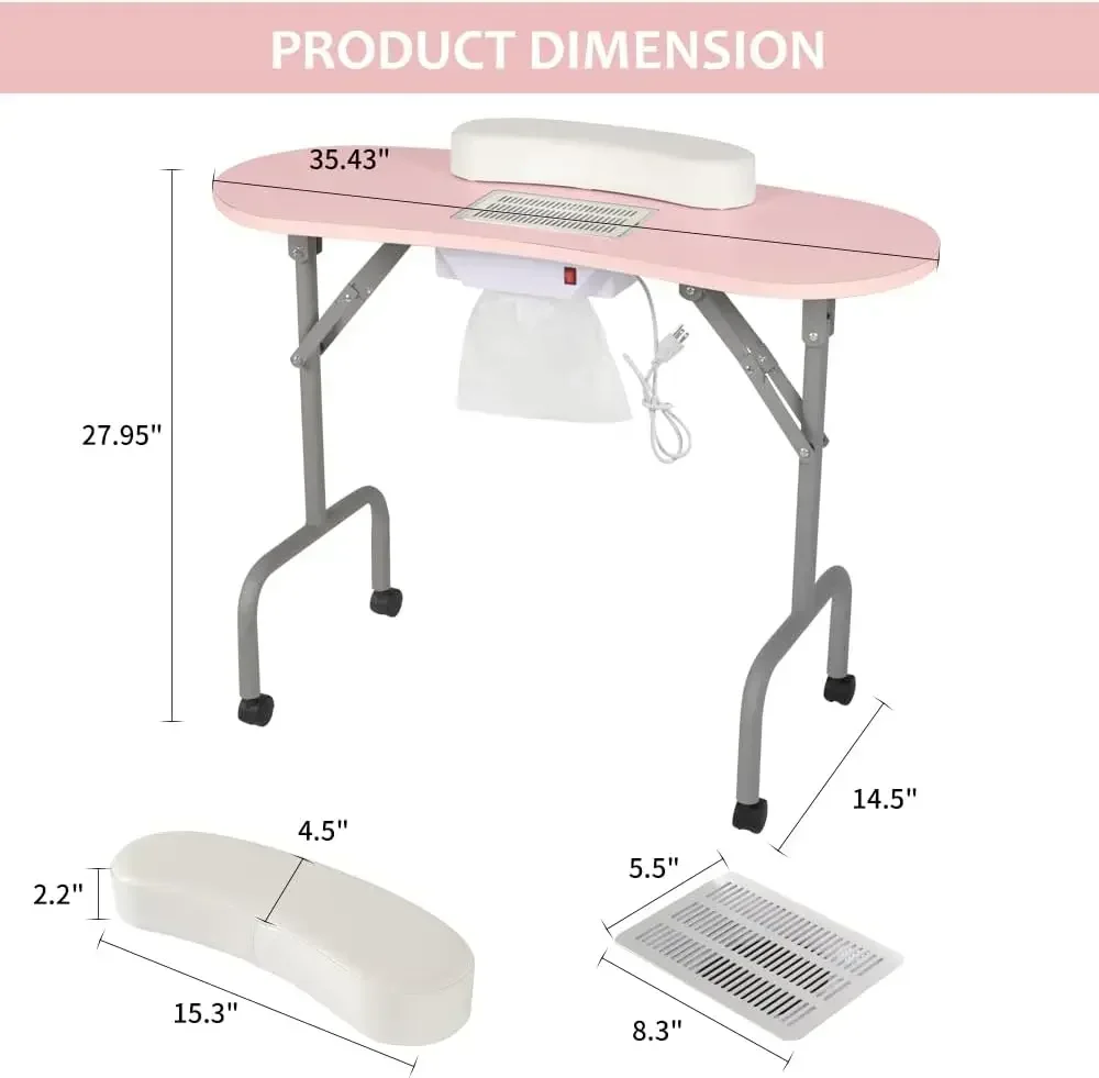 Manicuretafel Opvouwbaar nagelbureau met laadstation en stofafscheider Professionele Nail Tech-tafel voor technicus Spa Salon W