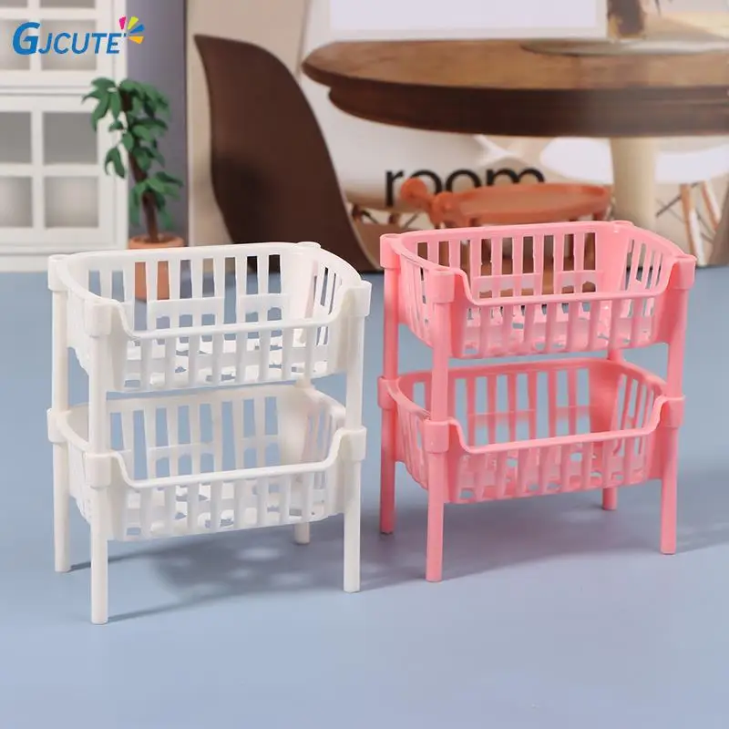 Pink White 1/12 1/6 Scale Dollhouse Mini Food Fruit Storage Baskets Dollhouse Stackable Basket Dollhouse Decoration Accessories