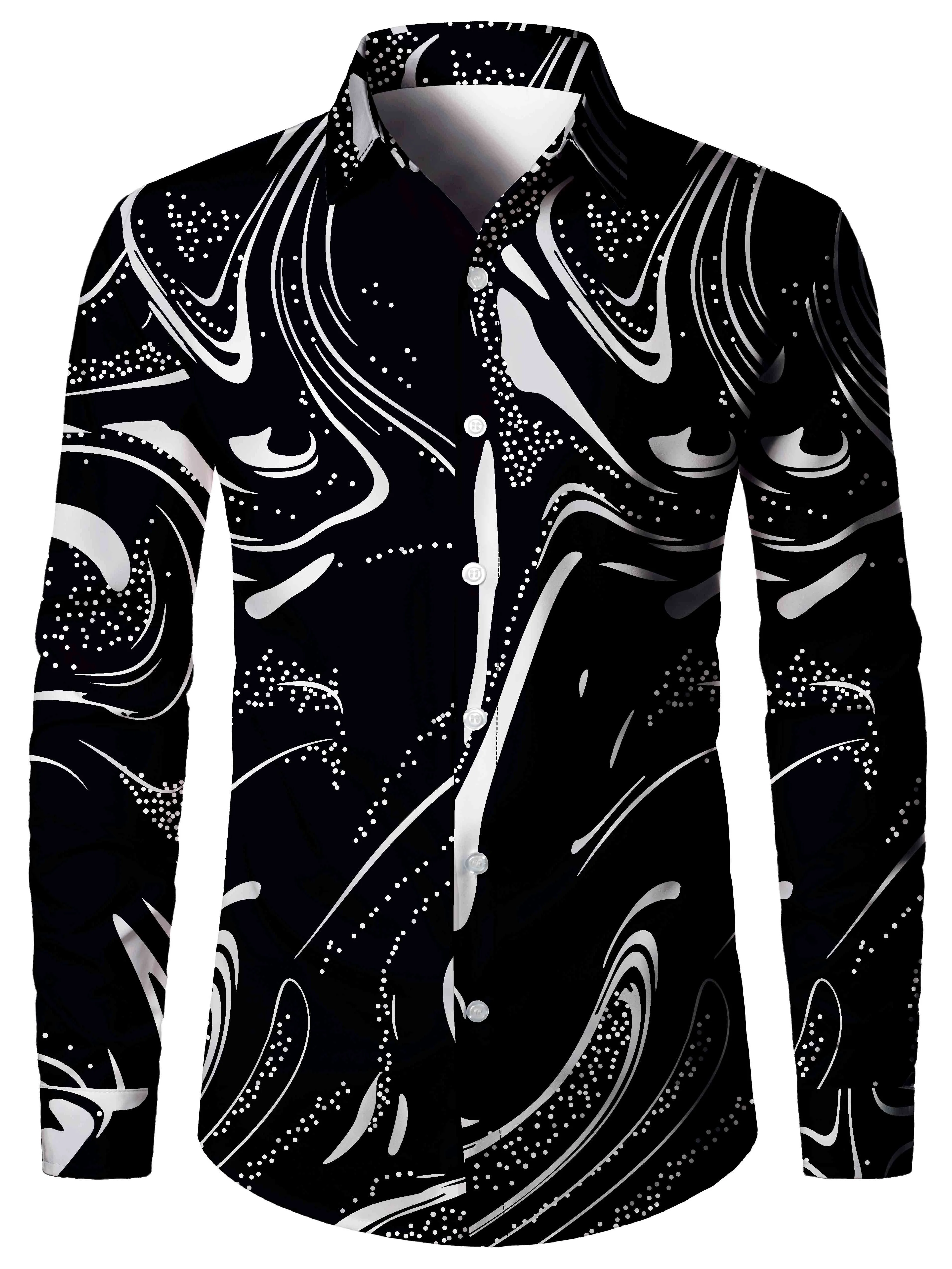 Men's Stylish Lapel-Collar Gold Glitter Printed Long Sleeve Shirt casual tops Stripe print full sleeve shirt for men clothing