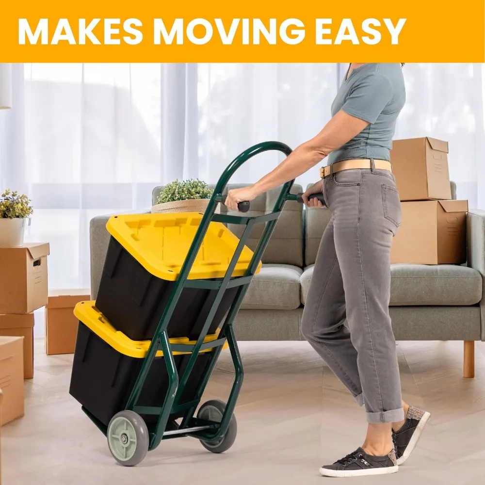 شاحنة يدوية شديدة التحمل بمقبض مزدوج - عربة دوللي فولاذية للتحريك - سعة 800 رطل 8 عجلات مطاطية #5