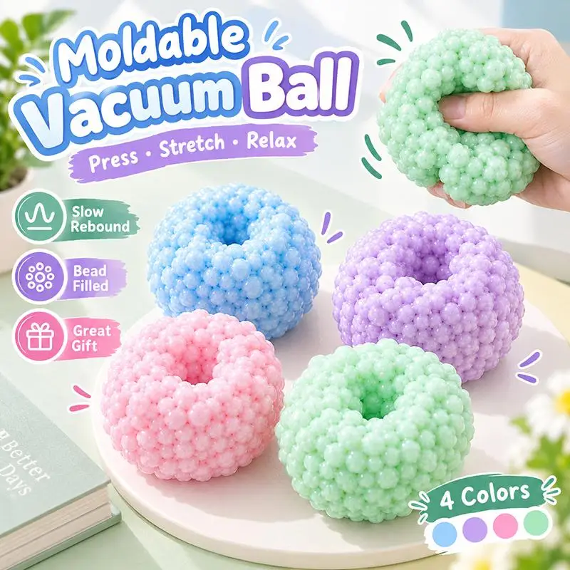 Colorful Beads Grape Stress Ball Shapeable Vacuum Squeeze Ball Sensory Fidget Stress Relief Toy Realistic Food Squeeze Toy