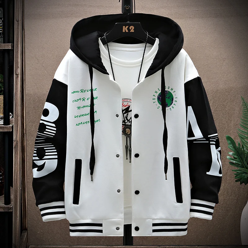 

Мужская повседневная куртка с капюшоном, тонкая, весенне-осенняя, новая модная молодежная верхняя одежда из полиэстера, стандартный крой, с длинными рукавами, с геометрическим узором