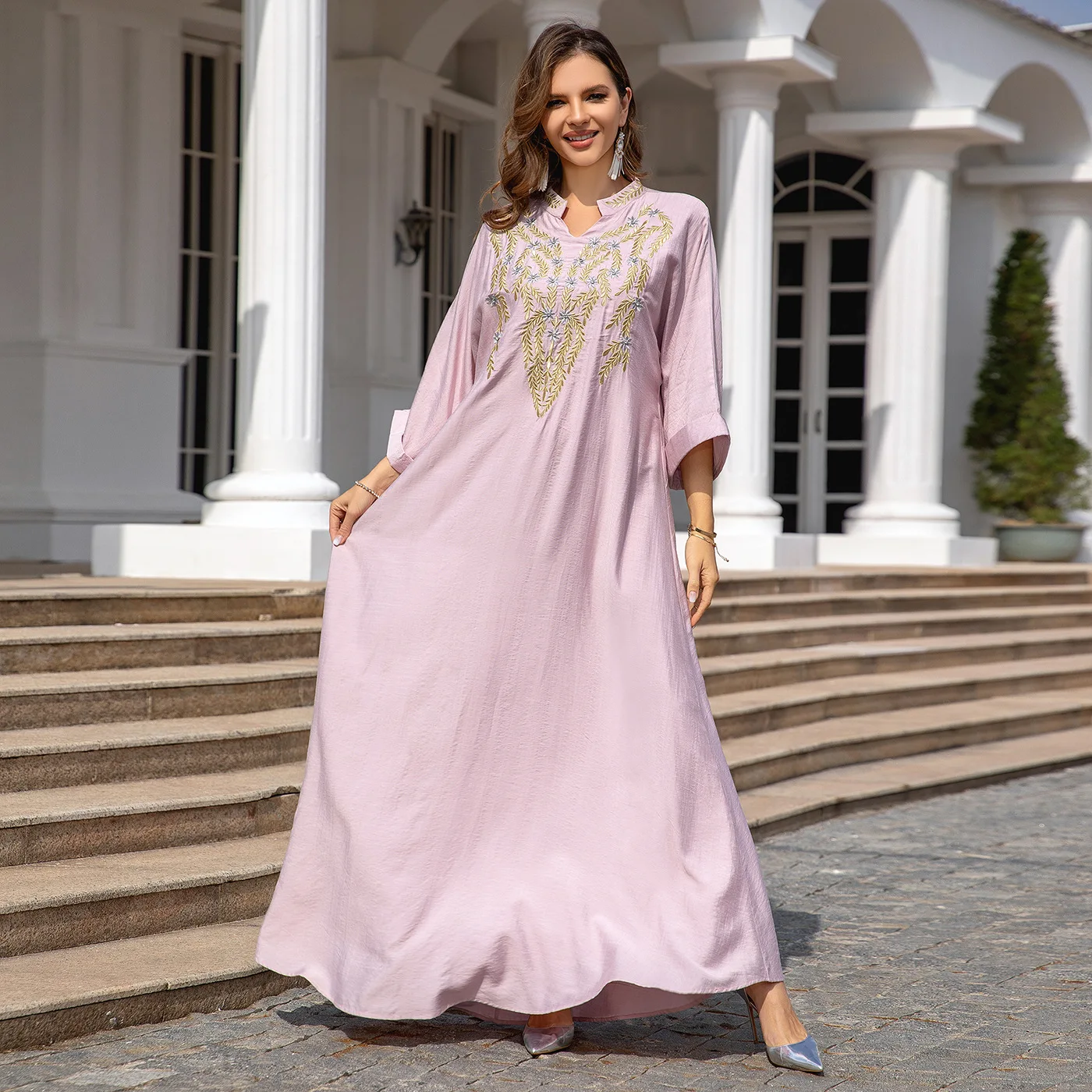 new embroidery Caftan Elegant Muslim Women Dress Ramadan Party Dubai Abaya Turkey Islam Long Evening Dresses Musulmane Vestidos