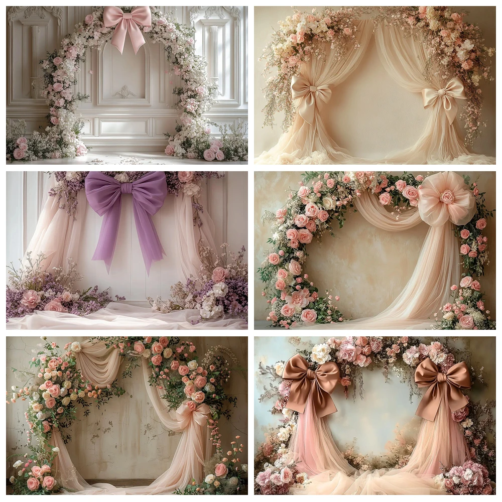 

Photography Background Pink Bow Room Floral Girls Birthday Party Maternity Wedding Portrait Decor Backdrop Photo Studio