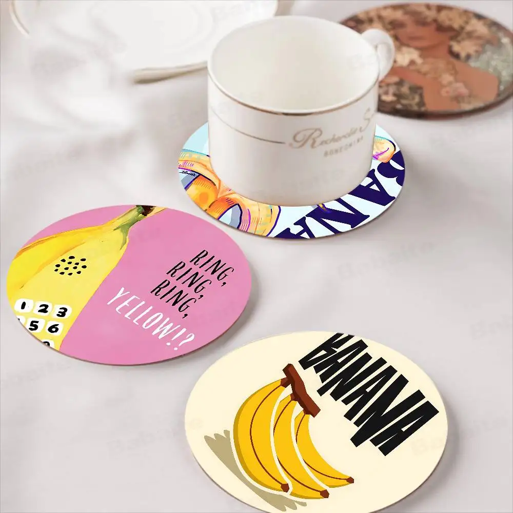 Banana Funny Fruit Natural Wood Coaster Creative Cartoon Absorbent Cushion Coffee Mug Bowl Cushion Insulation Cushion