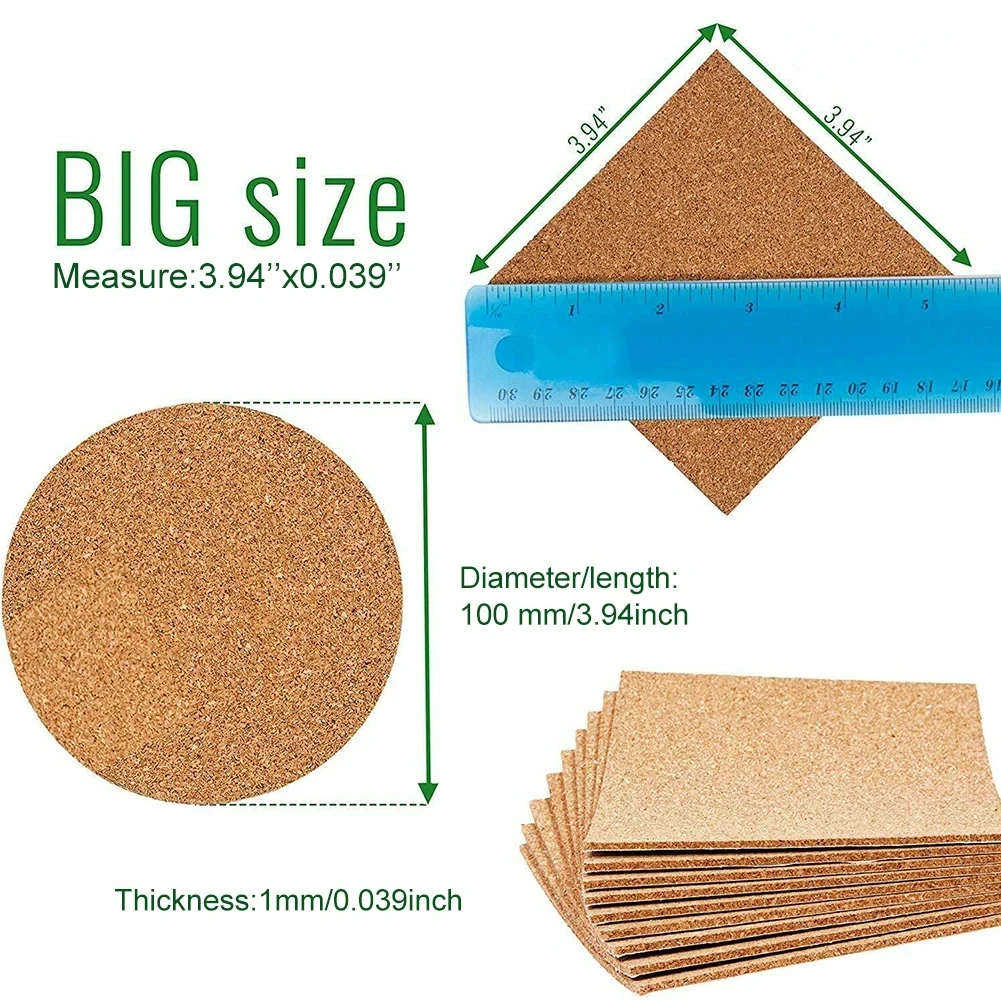 10/20/50PCS Square Round Self-adhesive Cork Coasters Round Wood Dorm Water Cup Cabinet Furniture Mats DIY Backing Sheets Pad