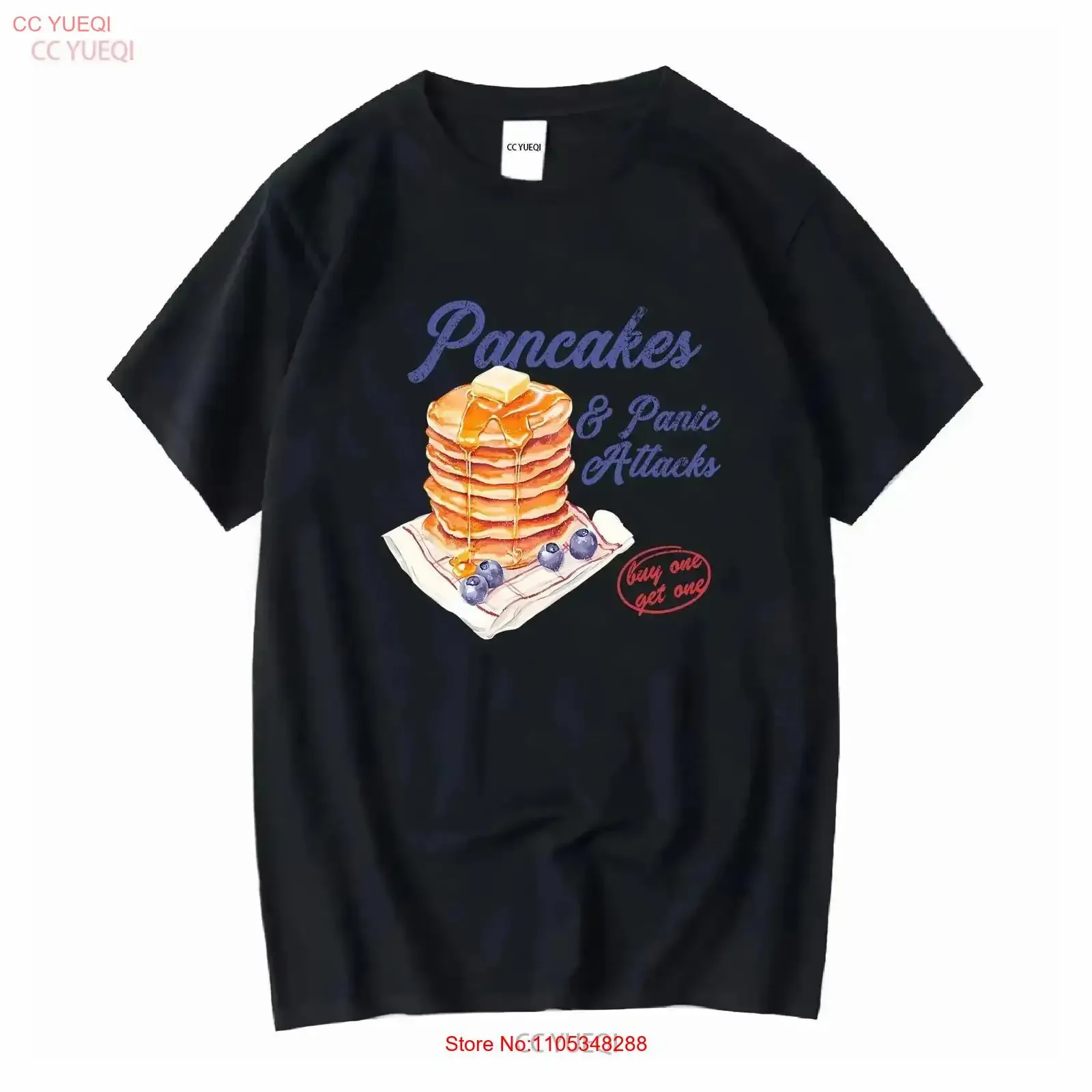 Pancakes and Panic Attacks T-Shirt, lustig, im Vintage-Stil, gewaschen, stilvoll, bequem, vielseitig, atmungsaktiv, weich, Streetwear, Vintage