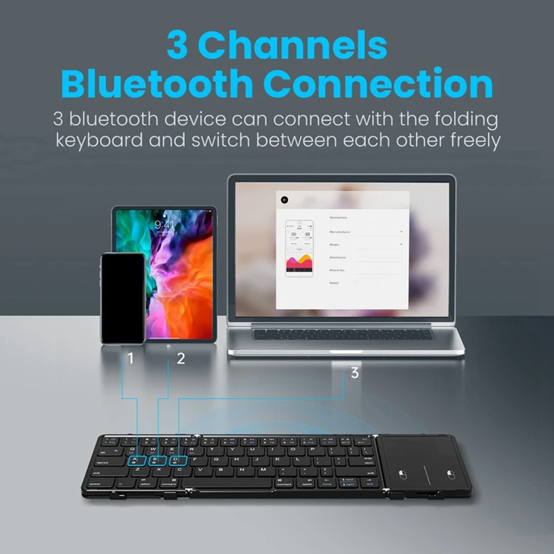 1 Piece Foldable Bluetooth Keyboard Tri-Folding Wireless Keyboard Black ABS For Windows IOS Android